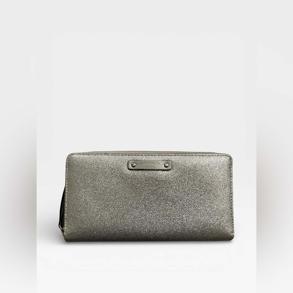 Kate Spade Kenzie Lunar Light Metallic Silver Glitter Zip Long Wallet